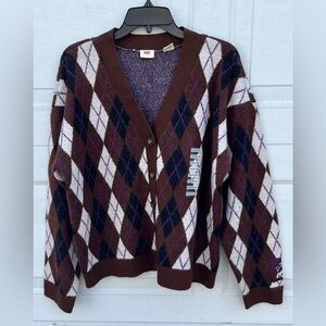 Women's Levi's brown white Argyle Sweater cardigan M
